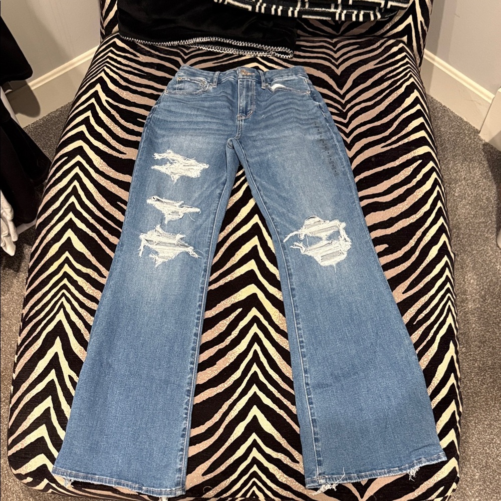 American Eagle Outfitters Light Blue Distressed Flare Jeans